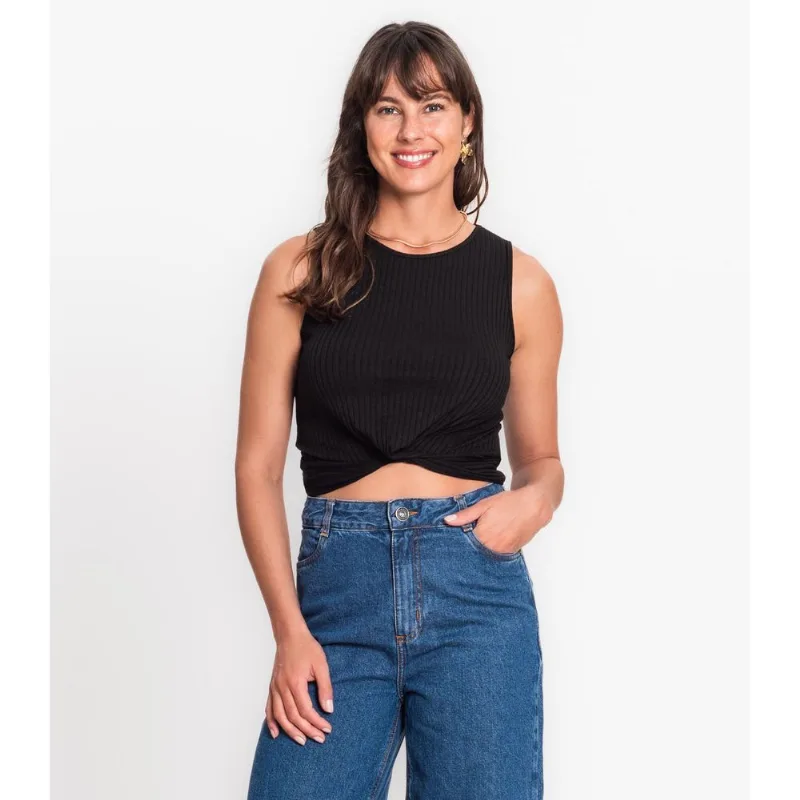 Regata Transpassada Em Ribana Canelada Rovitex Preto Gg