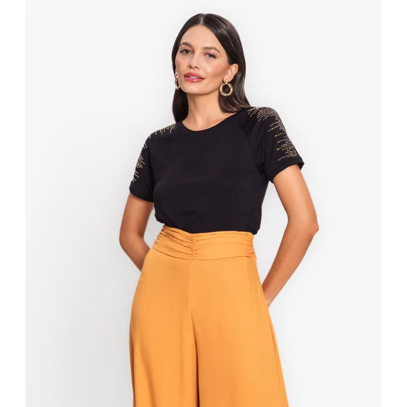 Blusa Strass Feminina Viscotorcion Endless Preto G