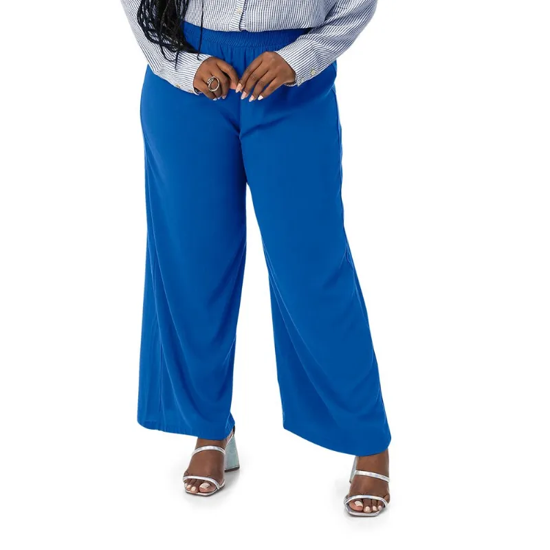 Calça Feminina Plus Size Em Viscose Secret Glam Azul Plus G3