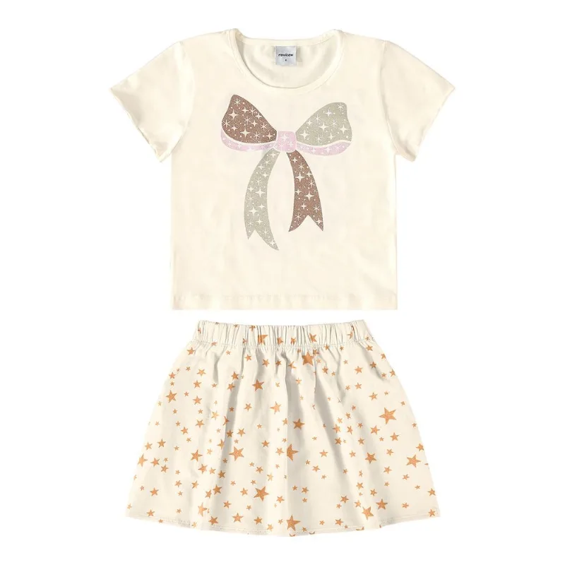 Conjunto Juvenil Blusa Com Saia Rovi Kids Bege 6