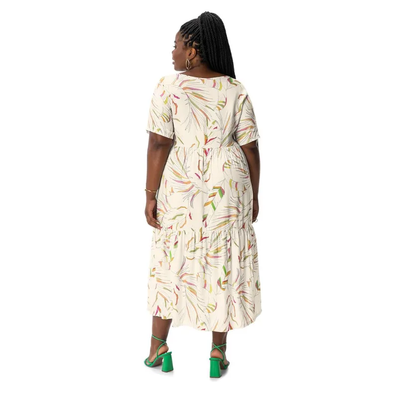 Vestido Midi Plus Size Em Viscose Secret Glam Bege Plus G3