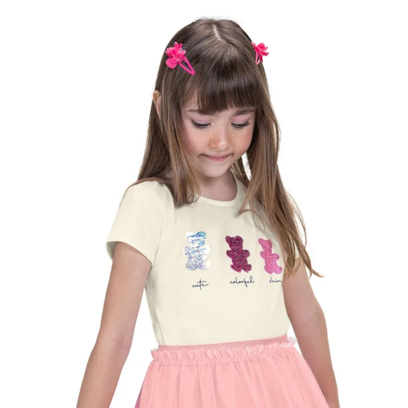 Blusa Infantil Estampa Urso Com Glitter Trick Nick Bege 10