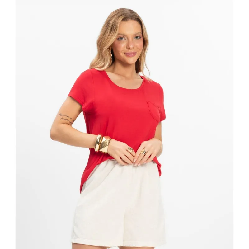 Blusa Feminina Viscotorcion Com Bolso Rovitex Vermelho GG
