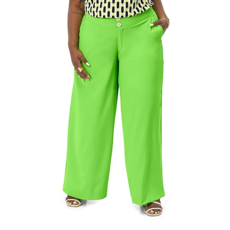 Calça Feminina Plus Size Em Crepe Secret Glam Verde Plus G2