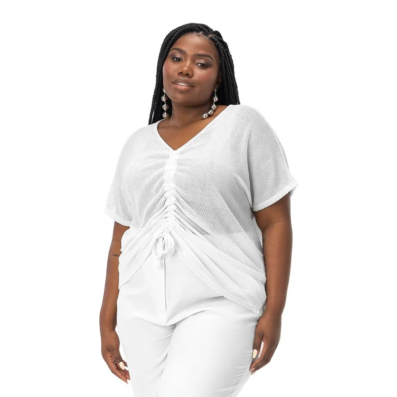 Blusa Plus Size Malha Screen Shiny Secret Glam Branco Plus G2