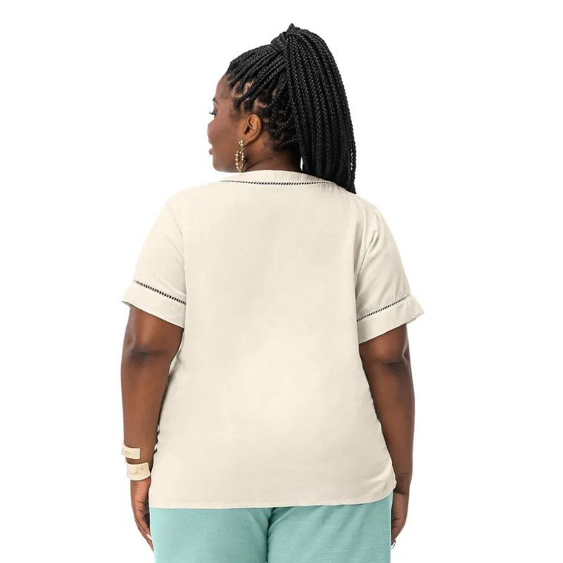 Blusa Feminina Plus Size Em Viscose Secret Glam Bege Plus G1