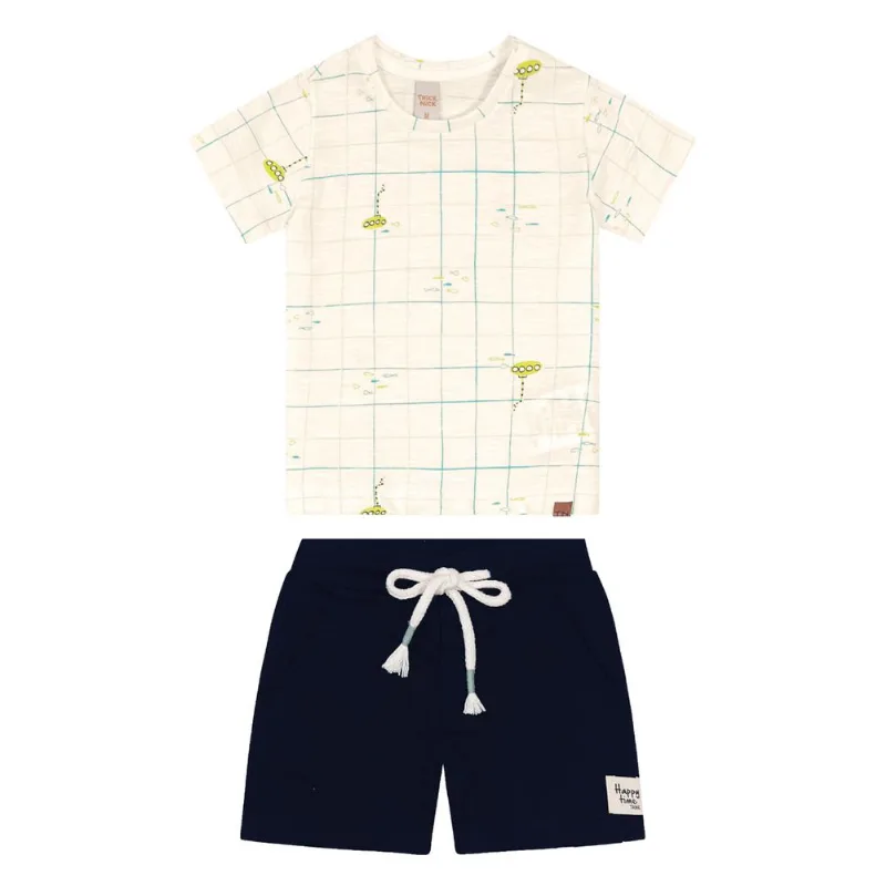Conjunto Infantil Camiseta Com Bermuda Trick Nick Bege P