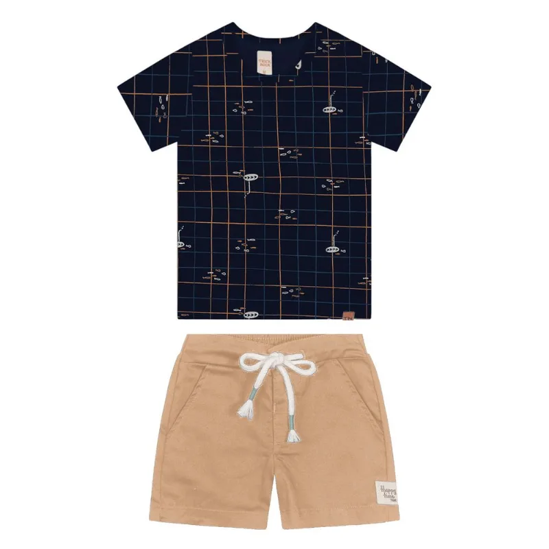 Conjunto Infantil Camiseta Com Bermuda Trick Nick Azul G