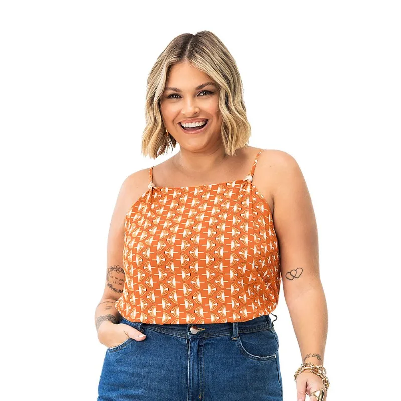 Blusa Feminina Plus Size De Alça Secret Glam Laranja Plus G3