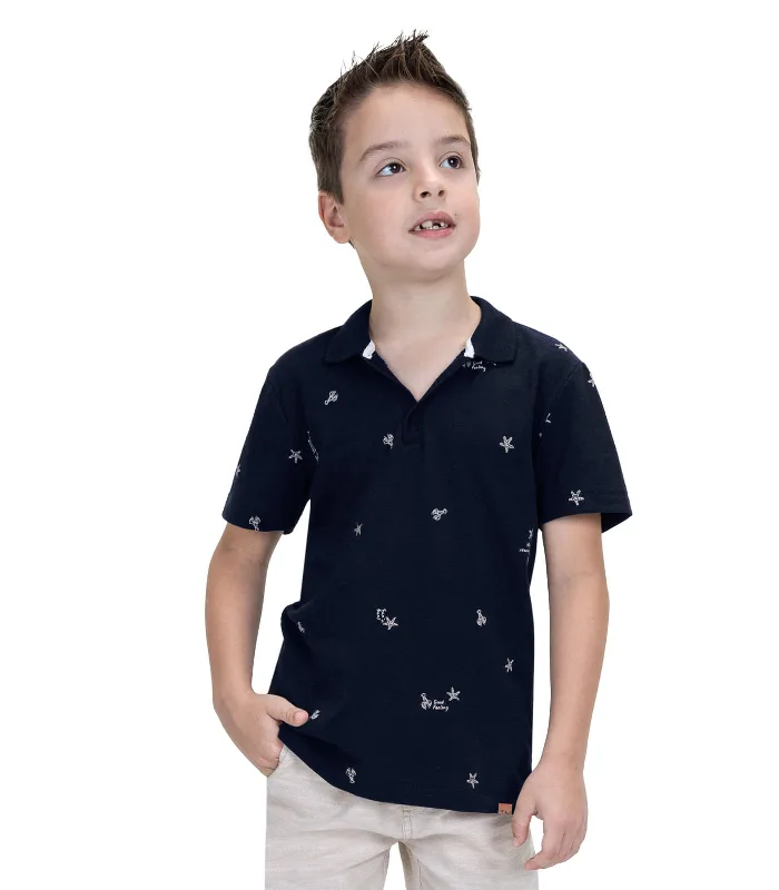 Camisa Juvenil Masculina Piquet Trick Nick Azul 4