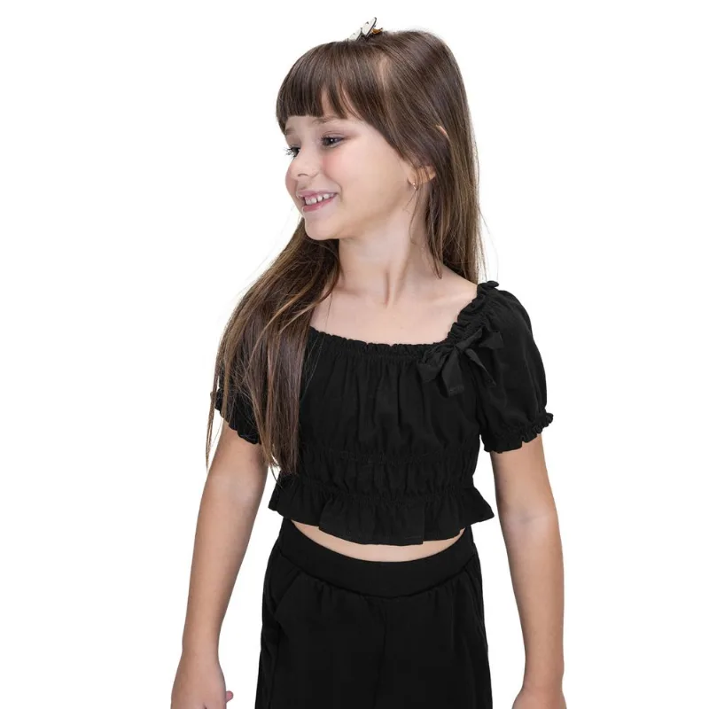 Blusa Ciganinha Cropped Infantil Trick Nick Preto 6