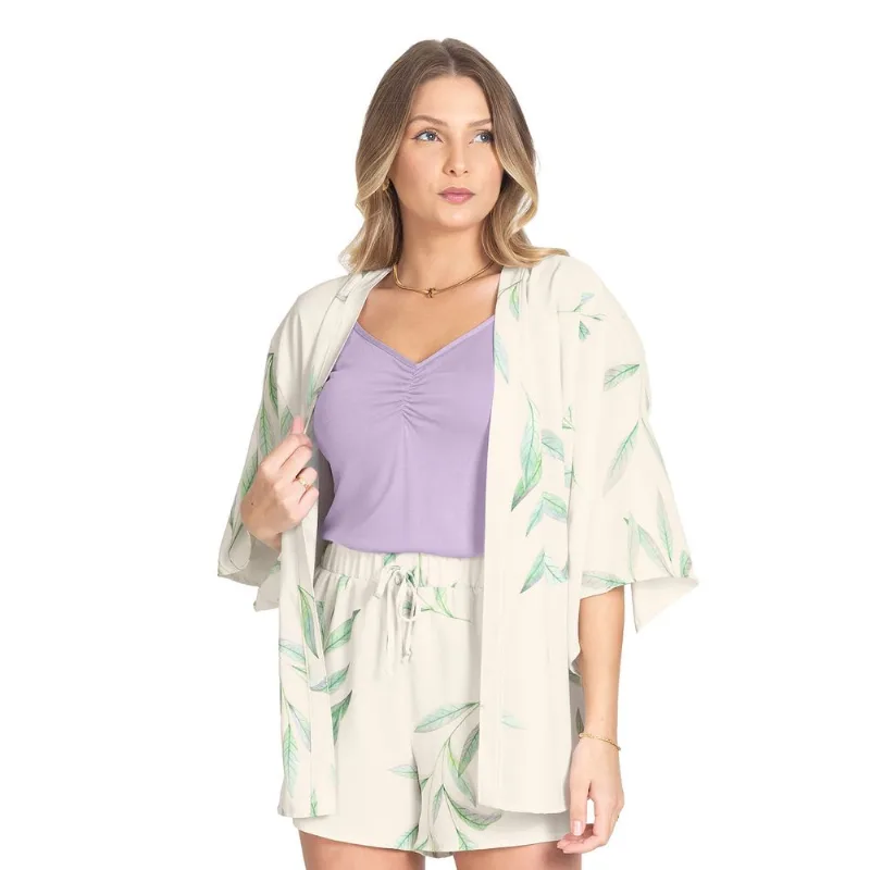 Kimono Feminino Estampado Em Tactel Rovitex Bege M
