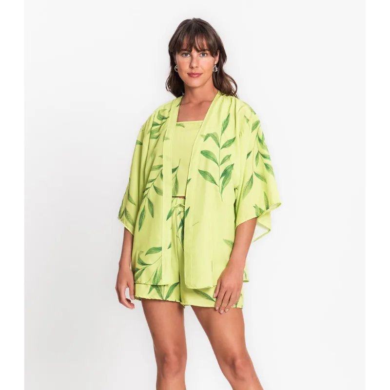 Kimono Feminino Estampado Em Tactel Rovitex Verde M