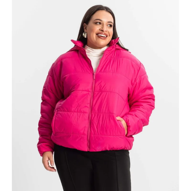 Jaqueta Com Capuz Feminina Plus Size Secret Glam Rosa Plus G2