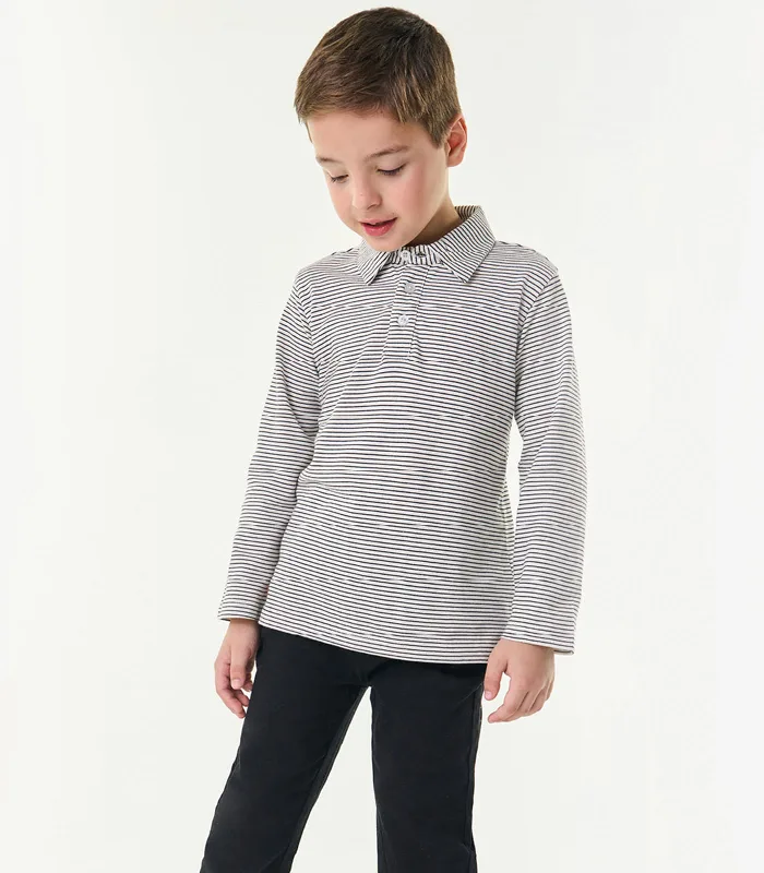 Camisa Listrada Infantil Manga Longa Trick Nick Bege 4