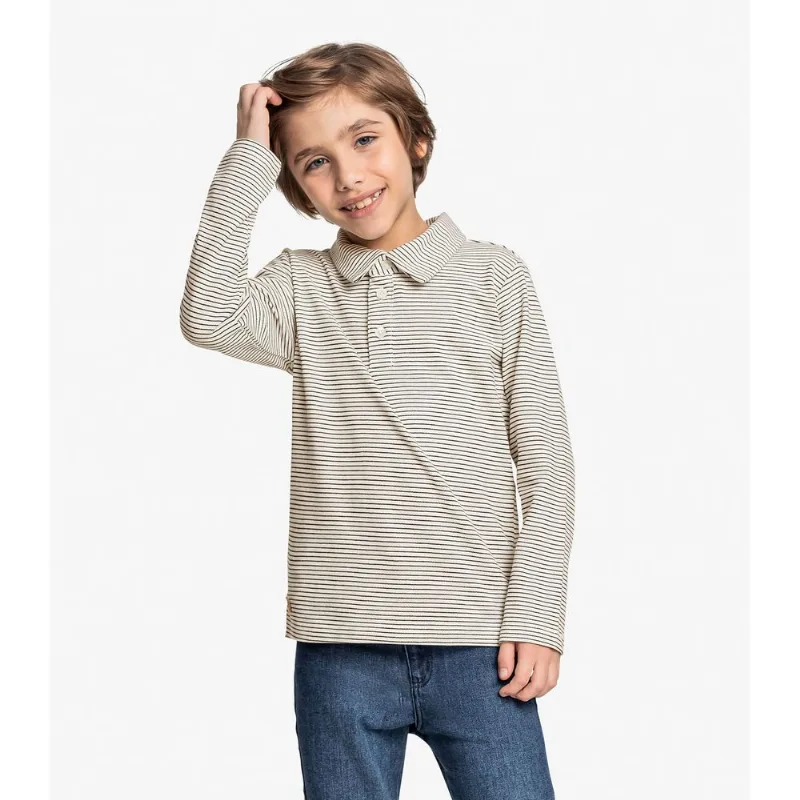 Camisa Listrada Infantil Manga Longa Trick Nick Bege 6