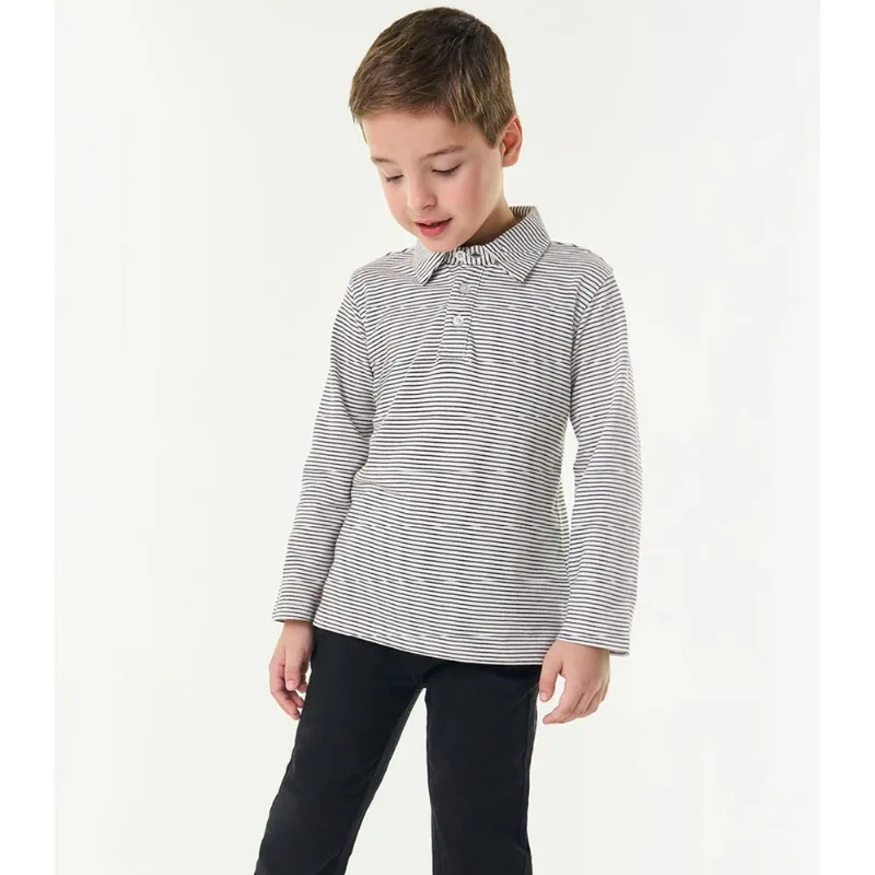 Camisa Listrada Infantil Manga Longa Trick Nick Bege 1