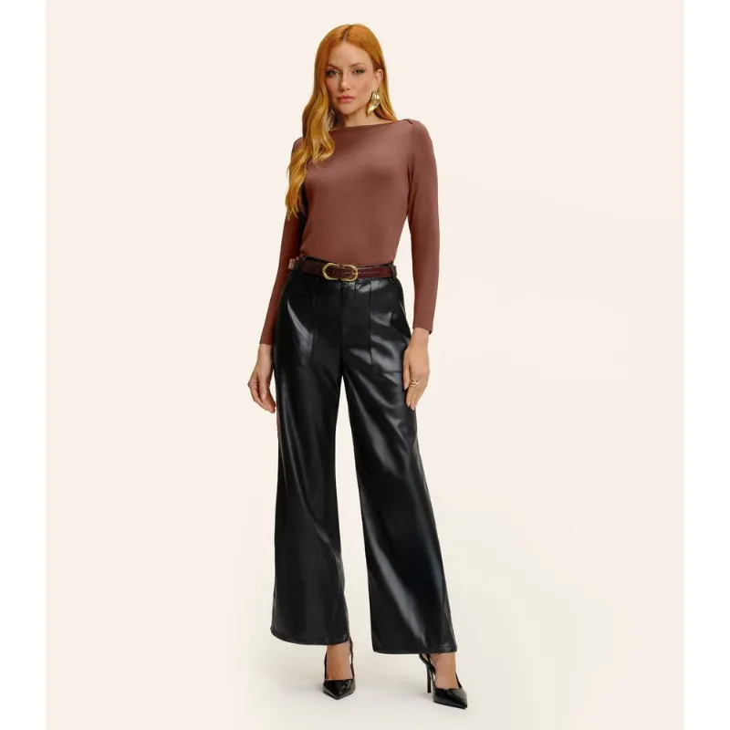 Calça Feminina Pantalona Sintética Endless Preto 40