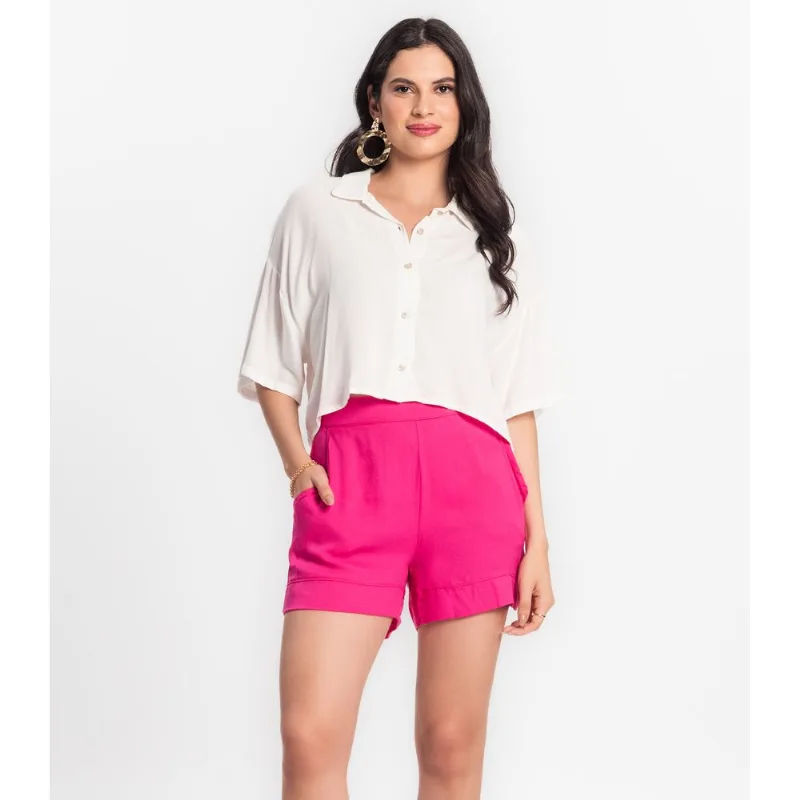 Shorts Feminino Em Viscose Creponada Endless Rosa P