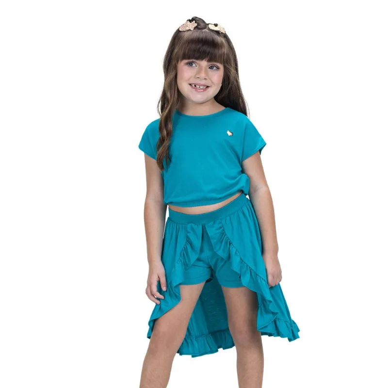 Conjunto Blusa Cropped Com Shorts Trick Nick Verde 10