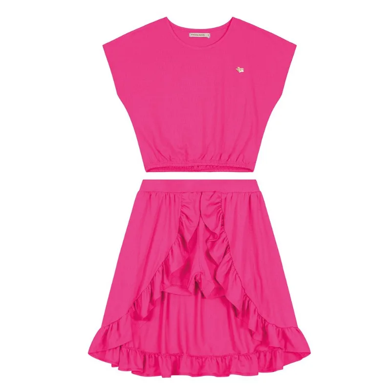 Conjunto Blusa Cropped Com Shorts Trick Nick Rosa 12
