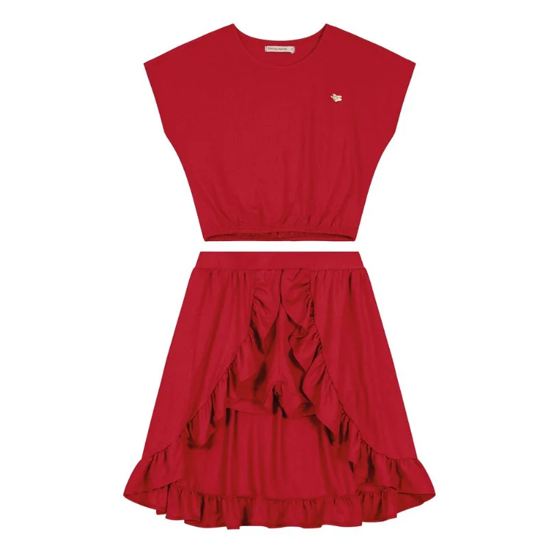 Conjunto Blusa Cropped Com Shorts Trick Nick Vermelho 12