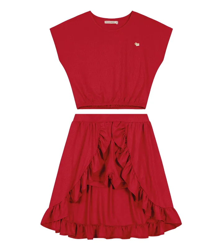 Conjunto Blusa Cropped Com Shorts Trick Nick Vermelho 14
