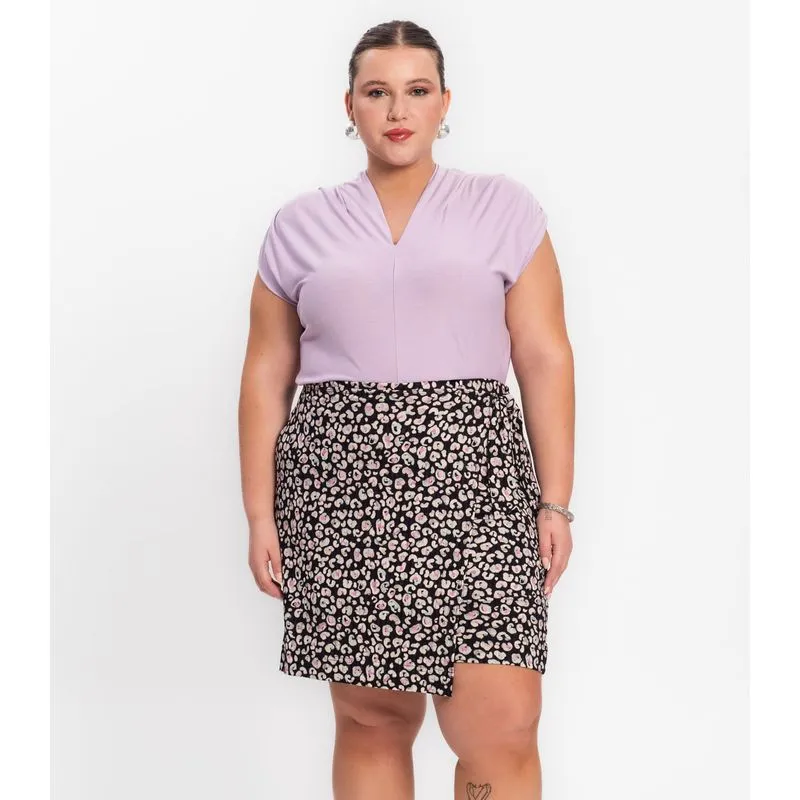 Shorts Saia Feminino Plus Size Secret Glam Preto Plus G2