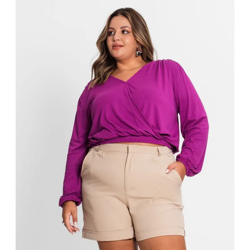 Blusa Feminina Plus Size Em Viscose Secret Glam Roxo Plus G1