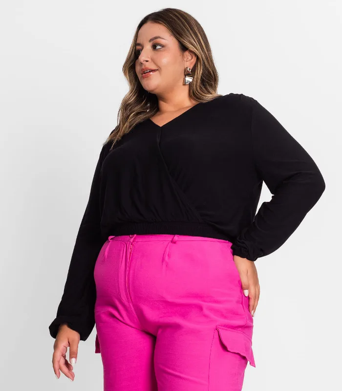 Blusa Feminina Plus Size Em Viscose Secret Glam Preto Plus G1