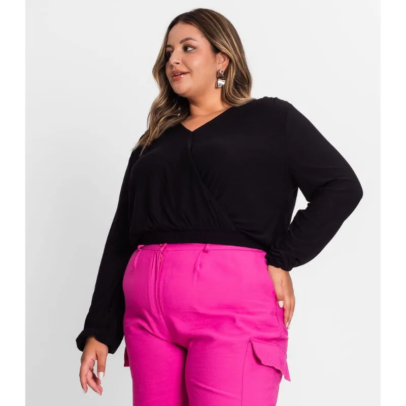 Blusa Feminina Plus Size Em Viscose Secret Glam Preto Plus G4