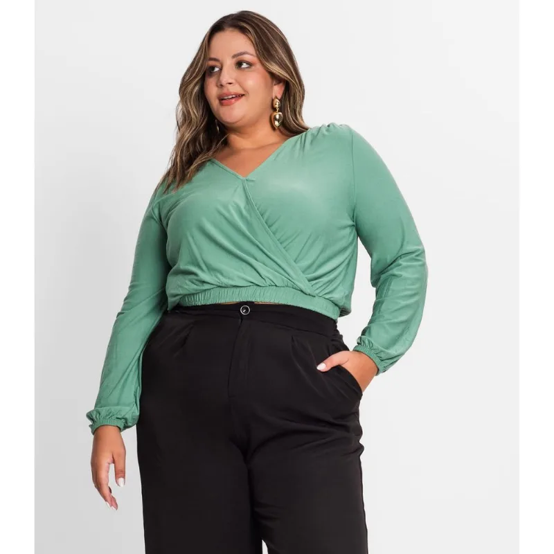 Blusa Feminina Plus Size Em Viscose Secret Glam Verde Plus G2