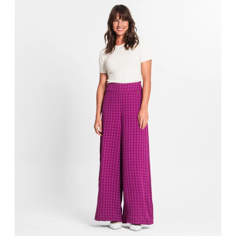 Calça Pantalona Feminina Xadrez Endless Roxo M