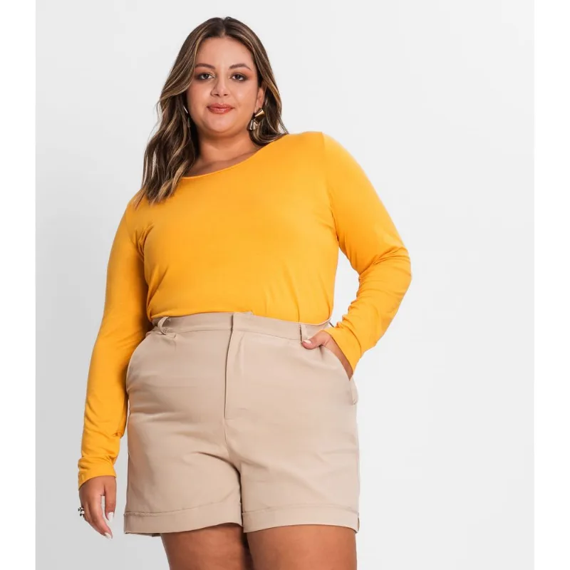 Blusa Manga Longa Viscotorcion Secret Glam Amarelo Plus G4