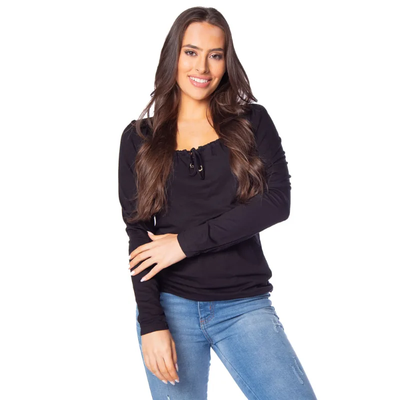 Blusa Feminina Rovitex Endless Decote com Cordão Preto - G