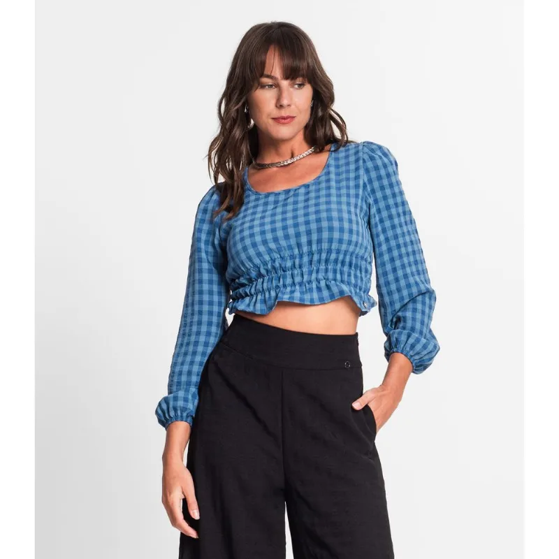 Blusa Manga Longa Feminina Xadrez Endless Azul GG