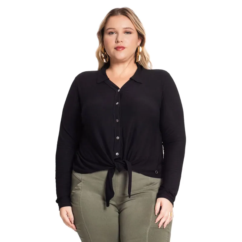Camisa Feminina Rovitex Plus Size Em Viscose Preto - G2
