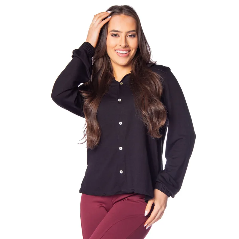 Camisa Feminina Rovitex Endless Manga Longa Com Botões Preto - GG