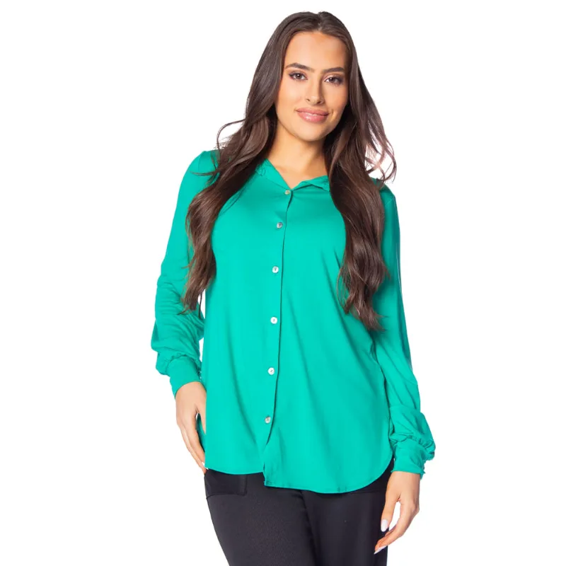 Camisa Feminina Rovitex Manga Longa em Viscose Verde - M