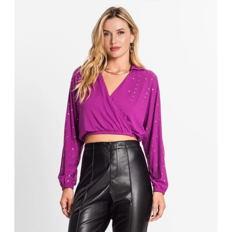 Camisa Feminina Manga Longa Com Strass Endless Roxo P