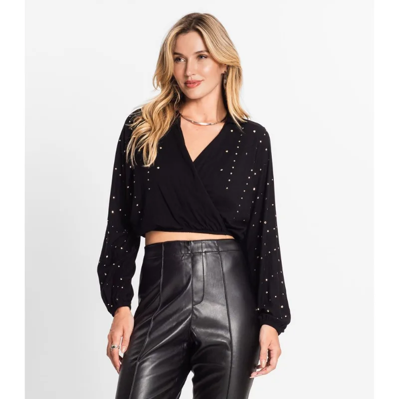 Camisa Feminina Manga Longa Com Strass Endless Preto G