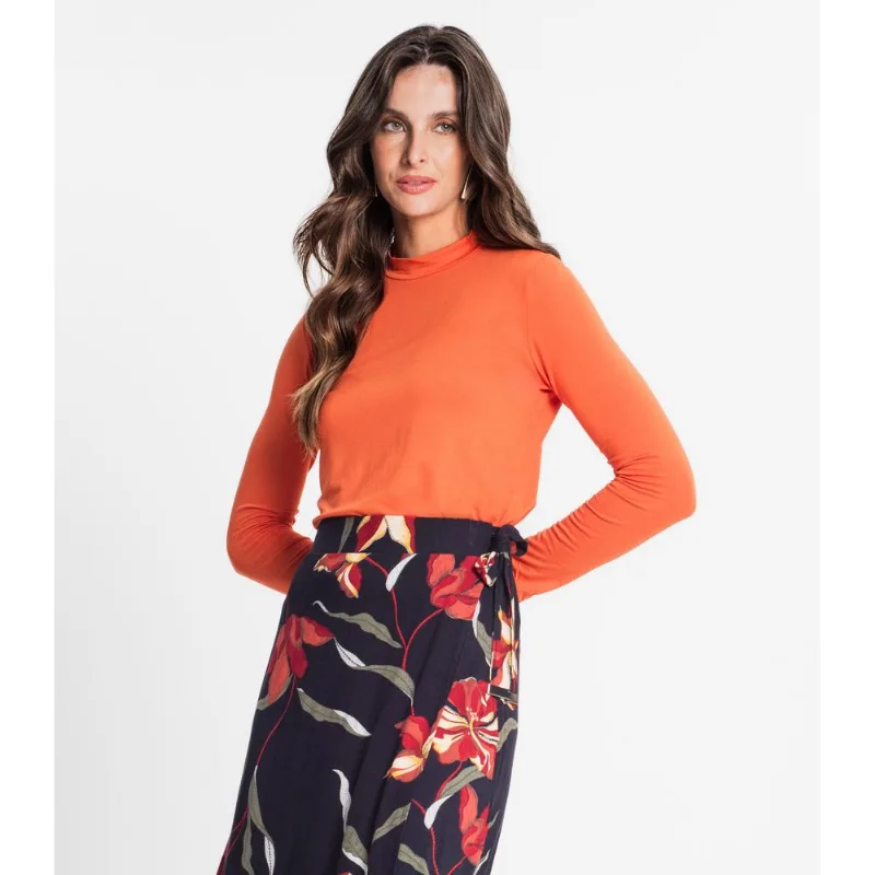 Blusa Feminina Manga Longa Gola Alta Rovitex Laranja P