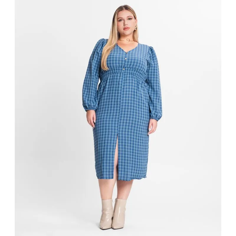 Vestido Plus Size Em Air Flow Secret Glam Azul Plus G2