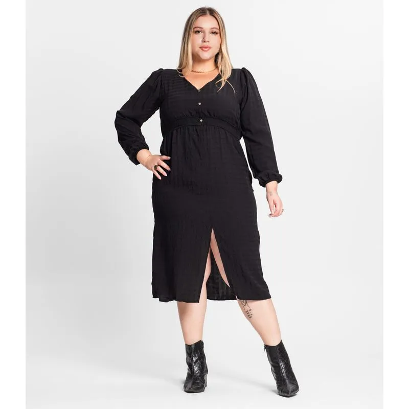 Vestido Plus Size Em Air Flow Secret Glam Preto Plus G1