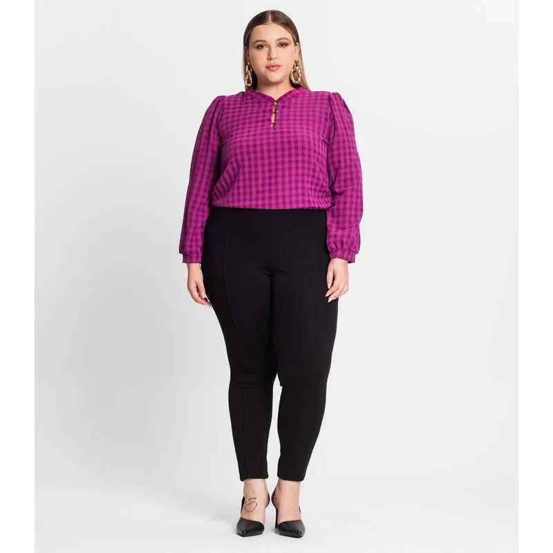 Blusa Plus Size Em Air Flow Xadrez Secret Glam Roxo Plus G1