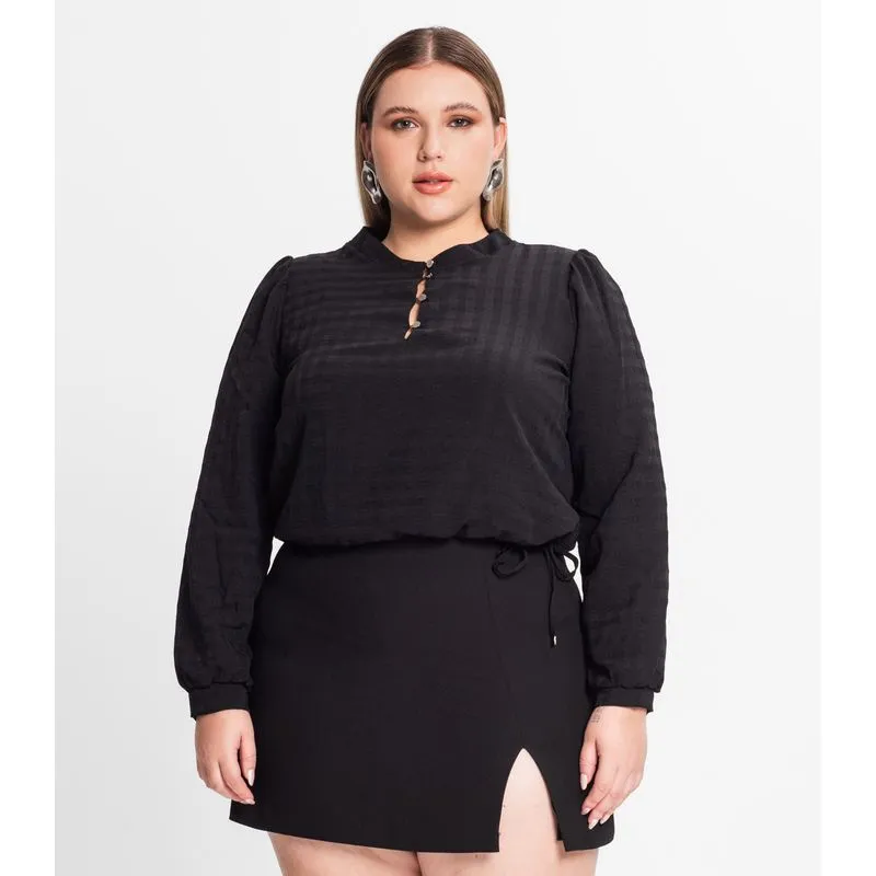 Blusa Plus Size Em Air Flow Xadrez Secret Glam Preto Plus G1