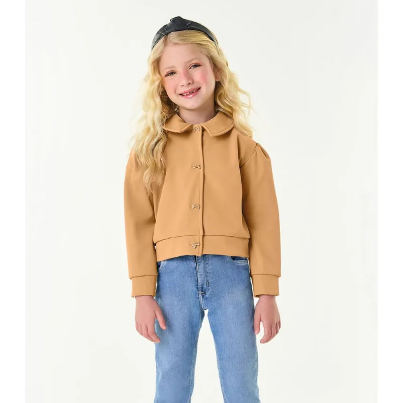 Jaqueta Infantil Feminina Em Suede Trick Nick Marrom 4