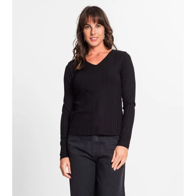Blusa Manga Longa Em Ribana Canelada Rovitex Preto GG