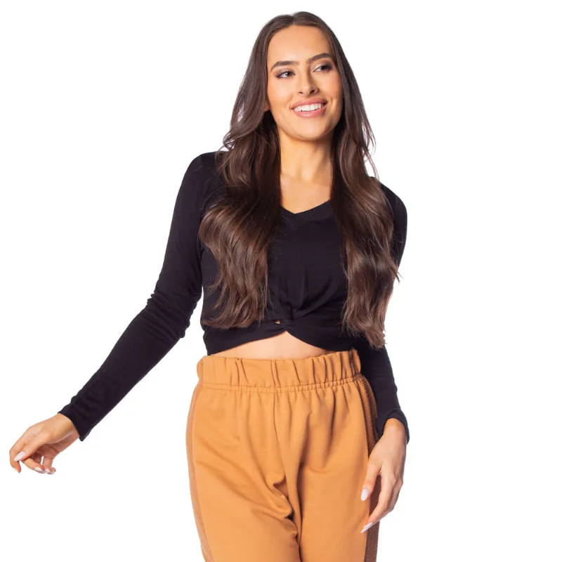 Blusa Feminina Rovitex Manga Longa Transpassada Preto - GG