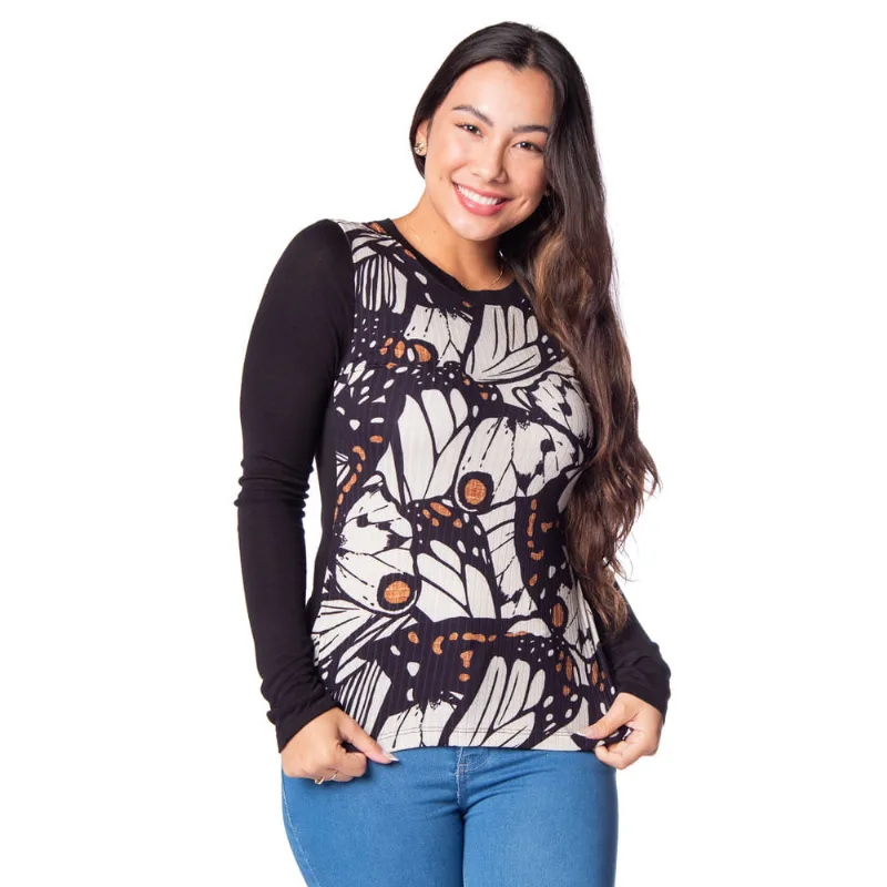 Blusa Feminina Rovitex Endless Estampada Preto/bege - G